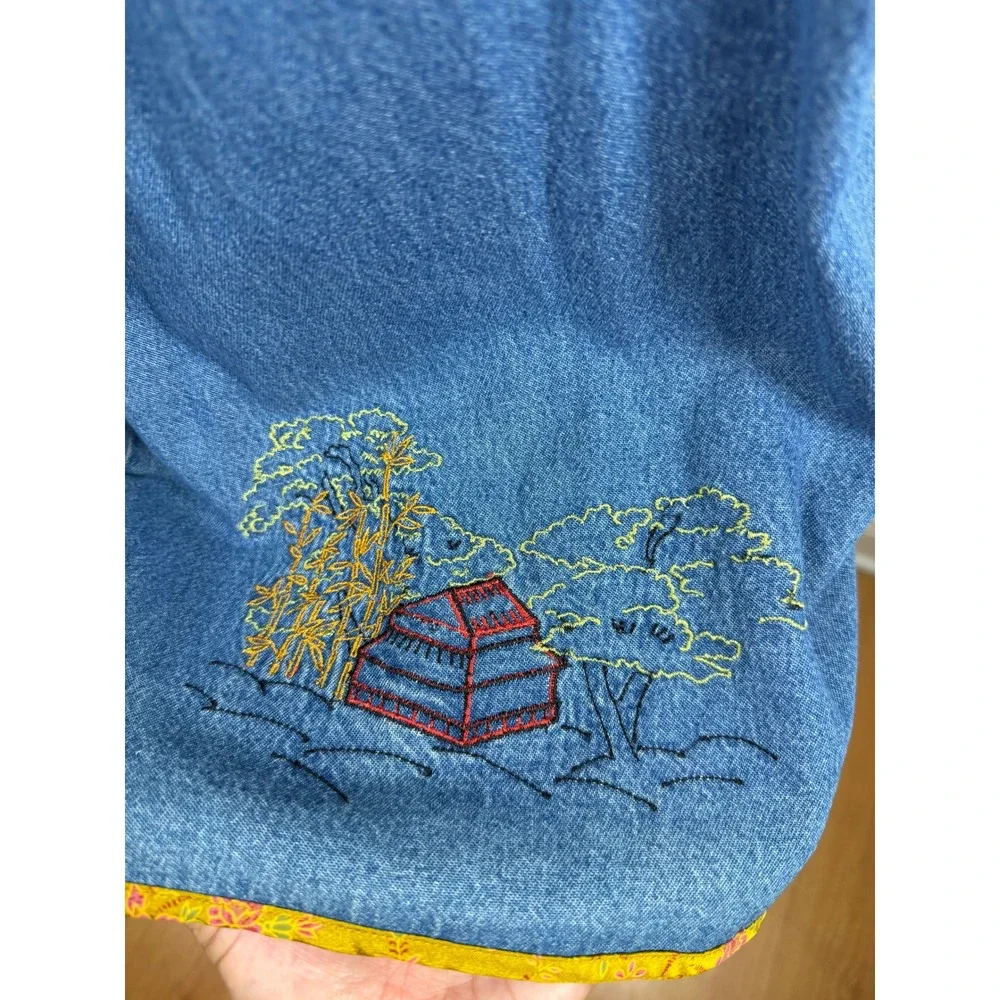 Hearts of Palm Vintage Denim‎ Mandarin Collar Jacket Embroidered Women Size 18
